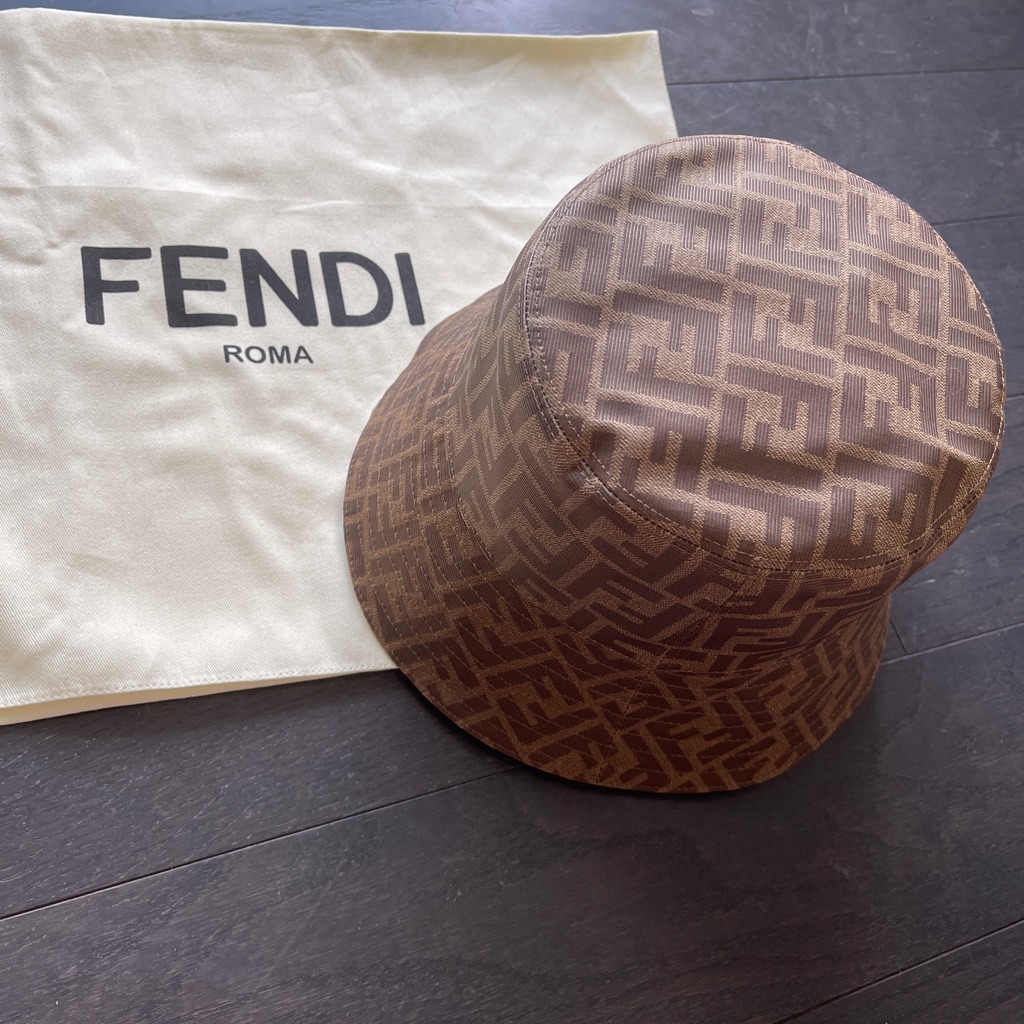 Fendi Fisherman-Style Hat Women Monogram Print Size Medium Brown